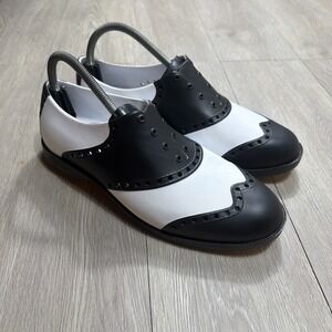 Mens Golf Shoes Lightweight Black White Oxfords Spikeless Slip On BIION Size 9